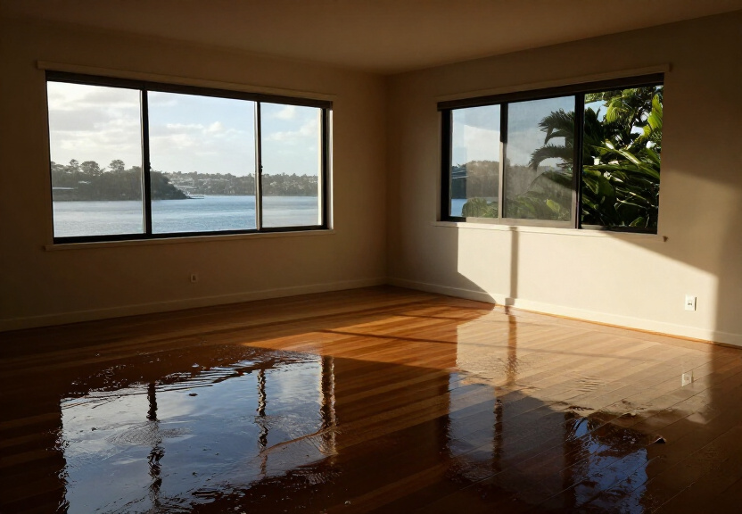 Flooded living room in Killara before restoration